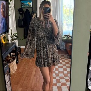 Leopard Print Flare Sleeve Dress